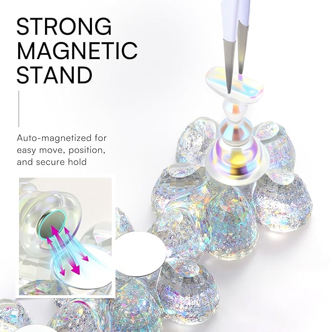 Makartt Nail Stand: Clear Nail Holder for Painting Nails DIY, Magnetic Press on Stand for Art Display Practice, Clear Glitter Flower Fake Holder for Home Salon with Reusable Adhesive Putty