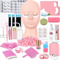 Lash Extension Kit Eyelash Practice for Beginners Professional Set with Mannequin Head Removable Eyelids USB Fan Spraye Individual False Lash Eyelash Strips Shampoo Brush Supplies