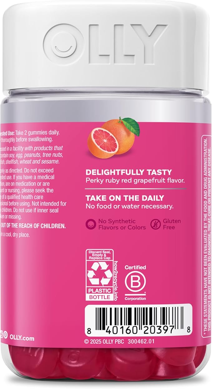 OLLY Undeniable Beauty Gummy, for Healthy Hair, Skin & Nails,* Biotin, Vitamins C & E, Keratin, Chewable Supplement, Grapefruit Flavored, 60 Day Supply -, 120 Count (Pack of 2)