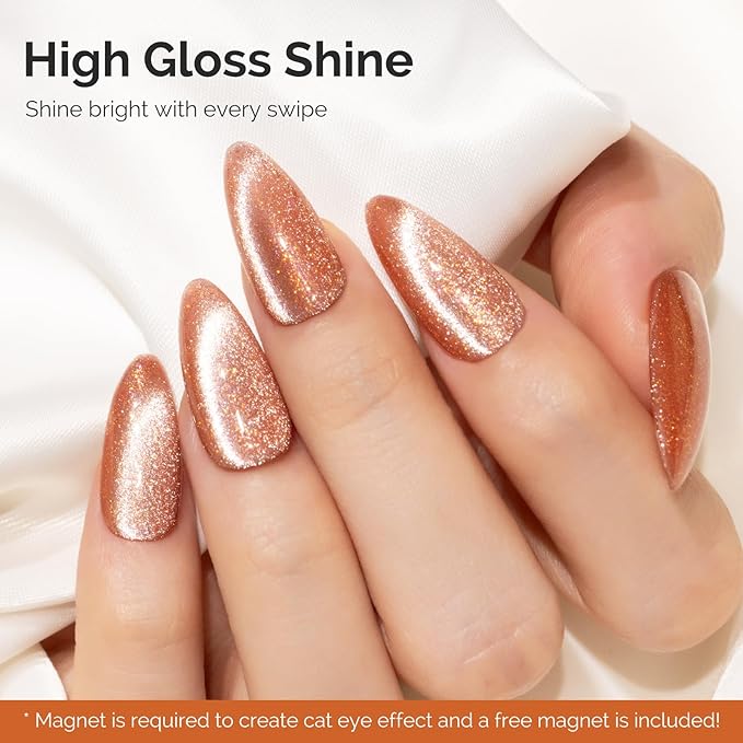 MelodySusie Starry Cat Eye Gel Nail Polish, 0.5 Fl Oz Gold Pink Glitter Holographic Magnetic Nail Polish with Magnet, UV Nail Polish for Nail Art Manicure Salon DIY at Home G1401