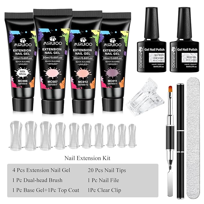 10PCS Poly Extension Gel Nail Kit White Skin Tones Brown Collection Nude Poly Nail Gel Starter Kit for Nails, Nail Art Tools Design Beginner Kit