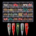 Christmas Nail Charms - 24 Styles/Box Metal Nail Studs, Rhinestones, Crystal, Glitter, Snowflake, Santa, Reindeer DIY Decorations