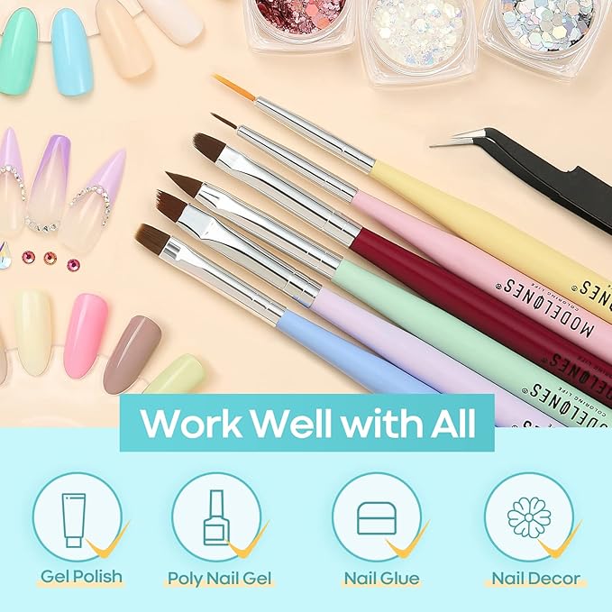 modelones Gel UV LED Nail Lamp with UV Gloves and Nail Art Brushes Set, Nail Art Design Pen Painting Tools with Nail Extension Gel Brush, Nail Art Liner Brush and Nail Dotting Pen for Gel Polish Mani
