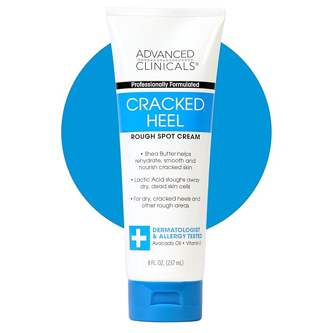 Advanced Clinicals Cracked Heel Foot Cream Skin Care Moisturizer Lotion For Feet W/Shea Butter | Helps Heal Cracked Skin, Rough Spots, Calluses, & Dry Skin | Foot Lotion | Hand Lotion| Large 8 Fl Oz