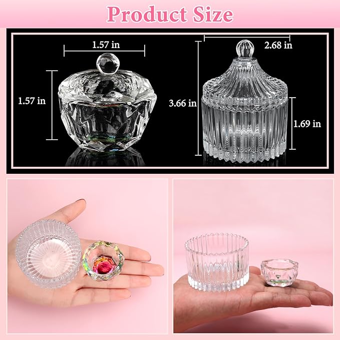 Acrylic Nail Brush Dappen Dish Set, 6PCS Nail Art Pen and 2PCS Crystal Dappen Dish for Acrylic Nails, Manicure Bowl Cup Glass Container for Acrylic Liquid Nail Tool Kit