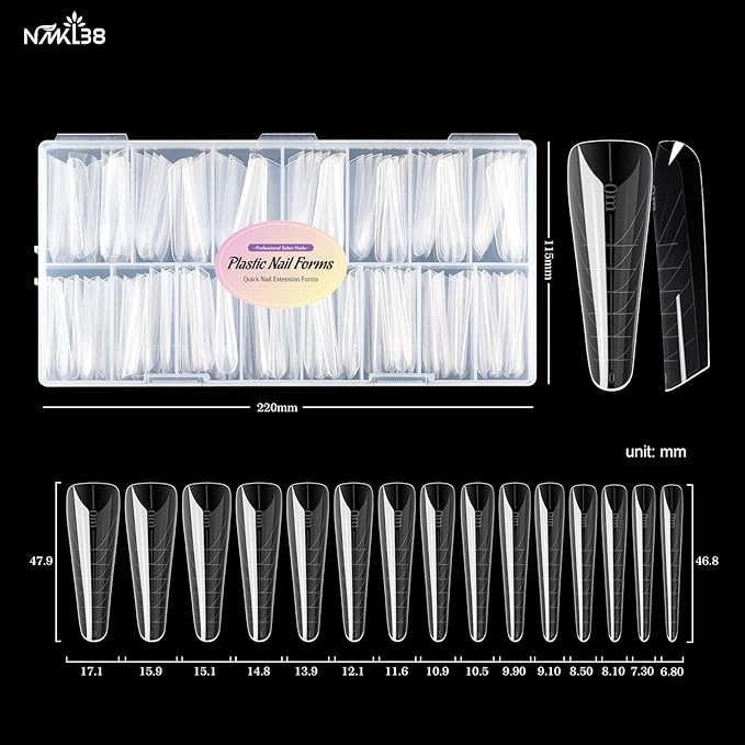 NMKL38 150PCS 15 Size Poly Extension Gel Dual Nail Form Coffin Nails Clear Ballerina Nail Tips Full Cover