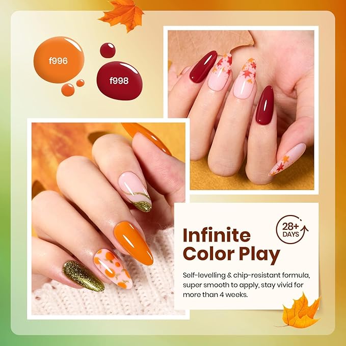beetles Gel Polish Set - Autumn Realm Collection, Green Glitter Burgundy Gel Polish Golden Shimmer Nails Kit DIY Nail Art Soak Off UV Led Gifts for Women