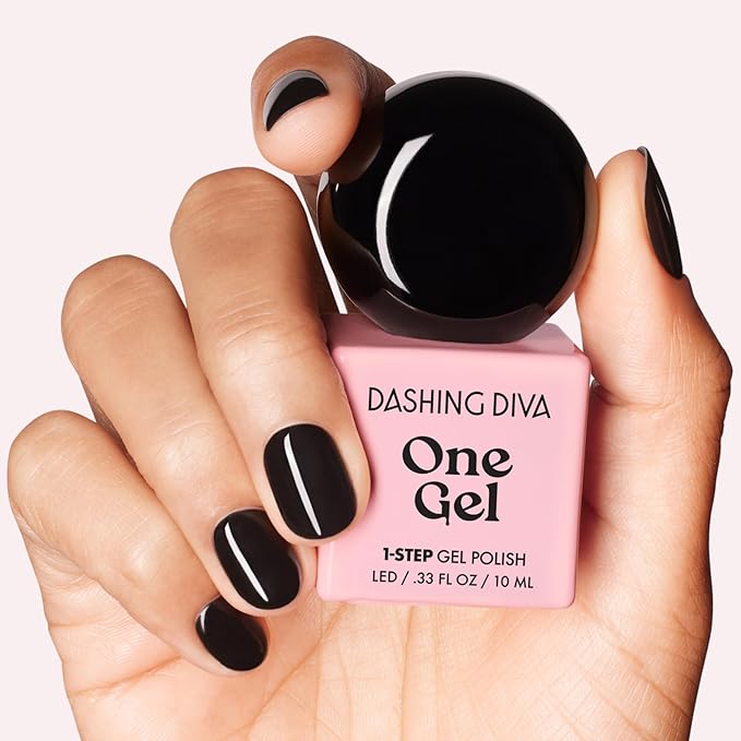 Dashing Diva One Gel Color Starter Kit - Real Black - 3-in-1 Base Coat, Black Nail Color & Top Coat - 8-Piece Manicure Set with LED Gel Nail Lamp