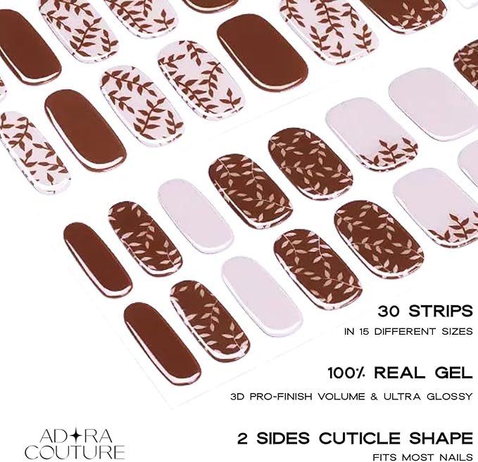 Semi Cured Gel Nail Strips with 30 Pieces - Salon Quality Manicure Kit for Women Easy Application Wraps Includes Prep Pads Nail File Wooden Stick, UV Light Required (Brown Mocha)