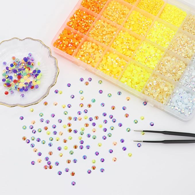 22800Pcs Shiny Jelly Rhinestones for Arcylic Nails Mixed Sizes Rainbow Rhinestones Flatback Nail Art 6 Colorful Red Yellow Crystal AB for DIY Craftings Makeup