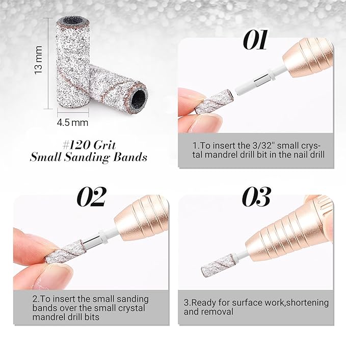 MelodySusie 50 Pcs Nail Drill Bits Small Sanding Bands with 3.1mm Mandrel Bit, 120 Medium Grit Nail File for Acrylic Nails Gel Manicures and Pedicure, Zebra