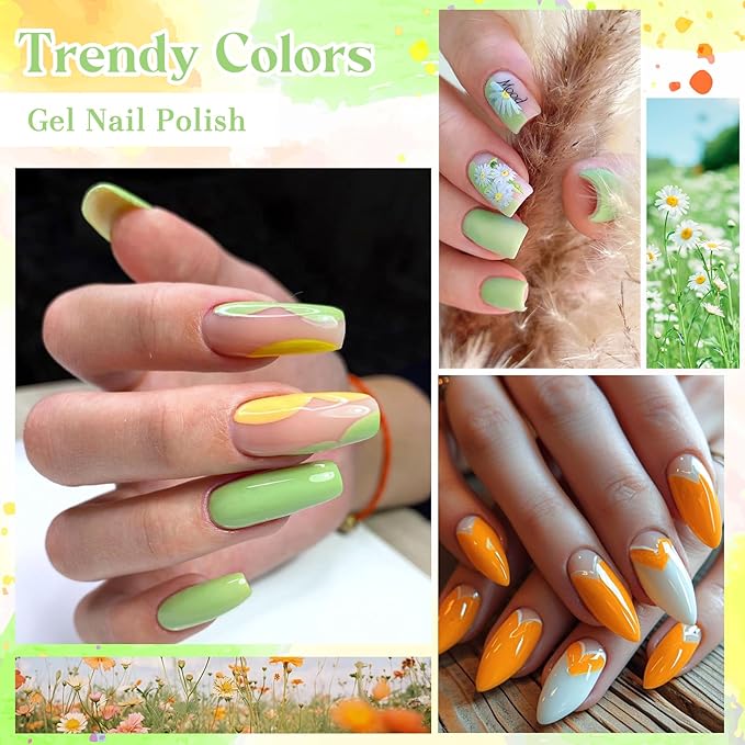 12Pcs Gel Nail Polish Set Nude Gel Polish Kit Orange White Grass Green Lime Greener Nail Polish Kit for Women Girls