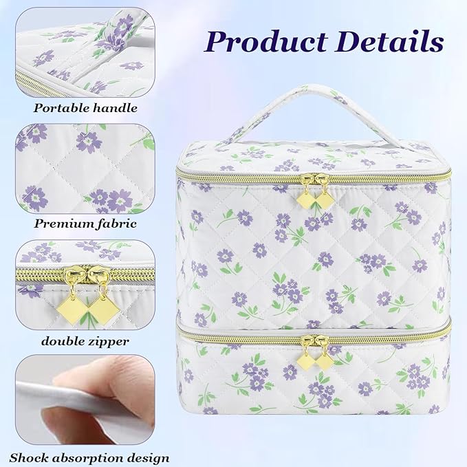 CTWWFS Nail Polish Organizer and Nail Lamp Case, Nail Kit Organizer Holds 30 Bottles (15ml - 0.5 fl.oz) and a Nail Lamp, Nail Polish Carrying Case with Manicure Tools Storage Sections (Purple Flower)