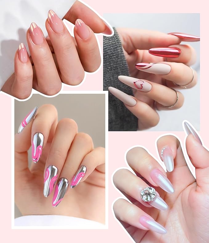 Chrome Nail Powder BISHENGYF -【Fairy Effect】 Gold Chrome Nail Powder Aurora Mermaid White Pearl Pink Chrome Powder for Nails, Metallic Mirror Pigment Glitter Dust for Manicure Decoration DIY