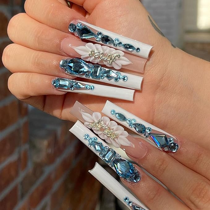 14 Types of 700 Lake Blue Diamonds + 2100 Flat Rhinestones Mix 20 Styles Flatback DIY Crafts Rhinestone Crystals 3D Ornament‌s Flat Back Stones Set + Tweezers + Drill Pen