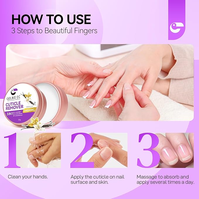 Gelike EC Cuticle Remover Cream Softener - Vanilla Scented Nail Care for Beginners - Easy-to-Use Cuticle Eraser - Gently Softens Rough Skin Around Nails