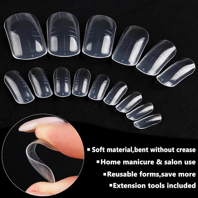 300PCS Toenail Extension Dual Form for Poly Gel, Full Cover Square French Tips Reusable Molds for Pedicure Nail Art Builder Tools with Brush Nail File Separators Salon Supplies