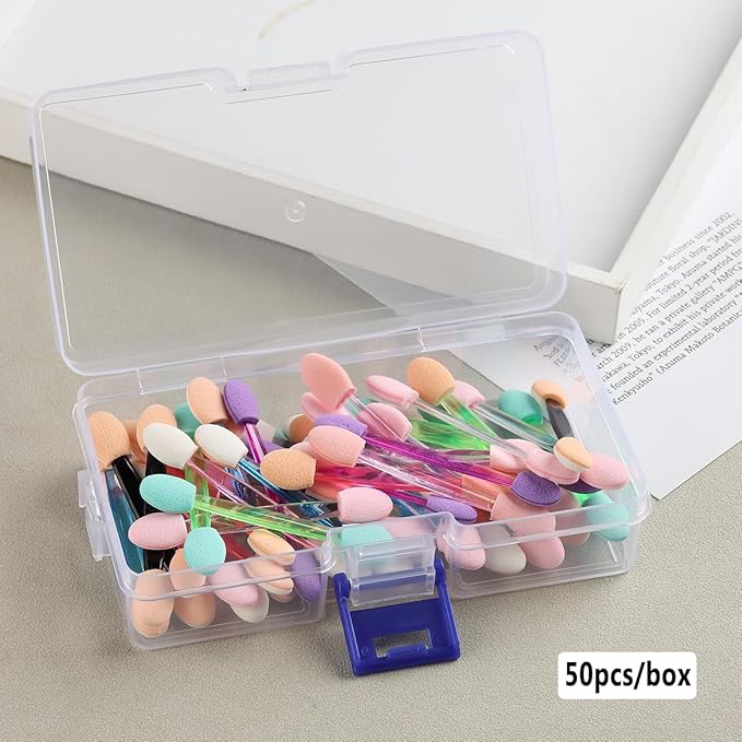 50PCS Chrome Nail Powder Applicator Brushes, Disposable Eyeshadow Applicator With Acrylic Storage Box, Nail Glitter Powder Pigment Pen Brush, Nail Art Applicator Tools