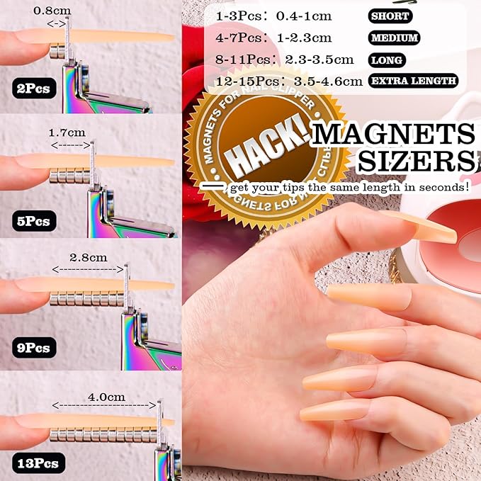 Chameleon Premium Nail Clippers with Magnet Sizers for Acrylic Nails, Professional Stainless Steel Fake False Nail Tip Clipper Cutter Trimmer, Manicure Tool for Salon Home Nail Art