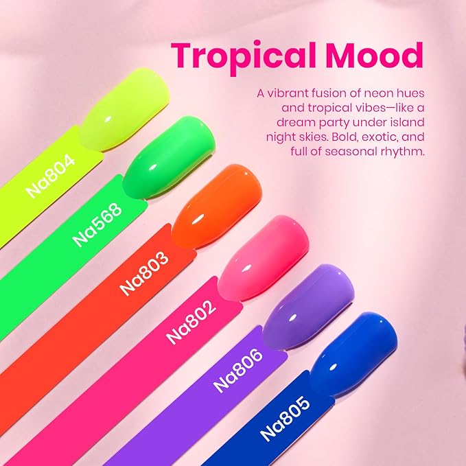 Beetles Gel Nail Polish Set – 6 PCS HEMA-Free Neon Bright Gel Nail Kit, Highly Pigmented Soak Off UV LED Long-Lasting Tropical Mood Color Valentines Gift Set for Women DIY Manicure Home Salon