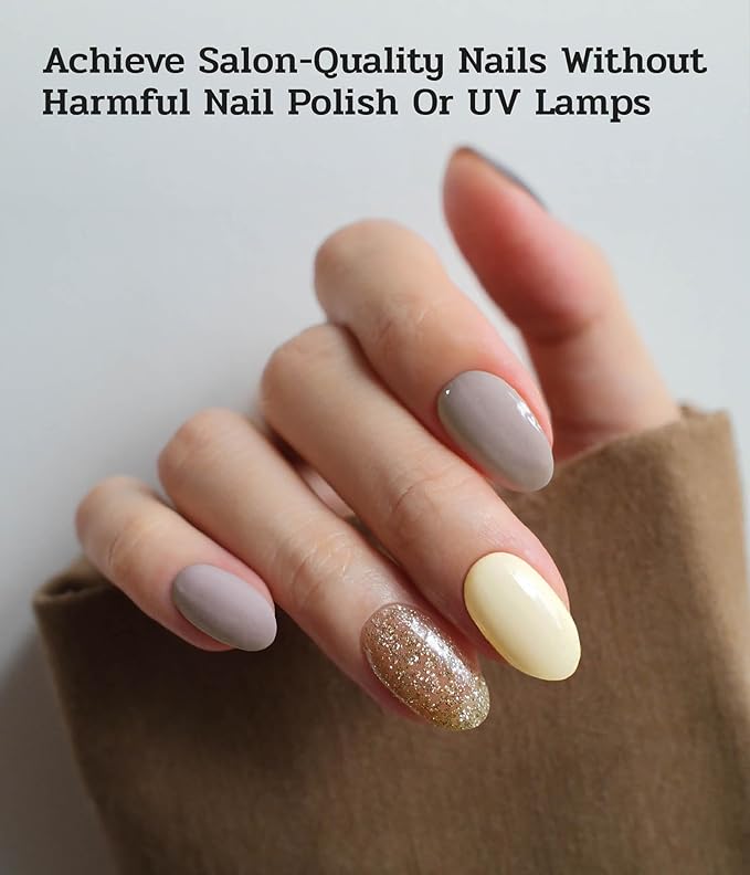Nail Polish Strips (No UV Lamp Needed) - 22 Pcs Salon Quality Gel Nail Stickers - Long Lasting Wraps (Sparrow Brown&Yellow)