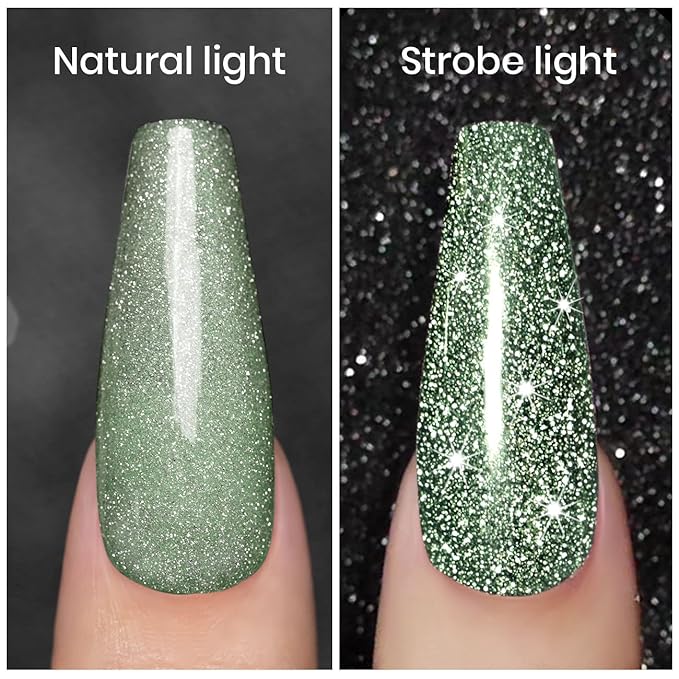 RARJSM Glitter Gel Nail Polish Light Green Flash Gelpolish Sparkle Shiny Gel Nail Art Varnish Manicure Refletive Diamond Nailgel For Salon Home DIY U V L E D Curing Required 7.5ml