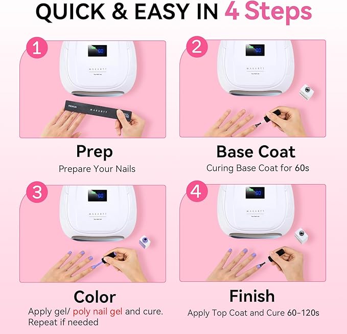 Makartt UV Nail Lamp – 30W Fast Curing UV Light with Handle Rechargeable Cordless Nail Dryer for Gel Nail Polish with 45 Beads Dual Lights 4 Timers LCD Smart Sensor for Nail Art Design(White)