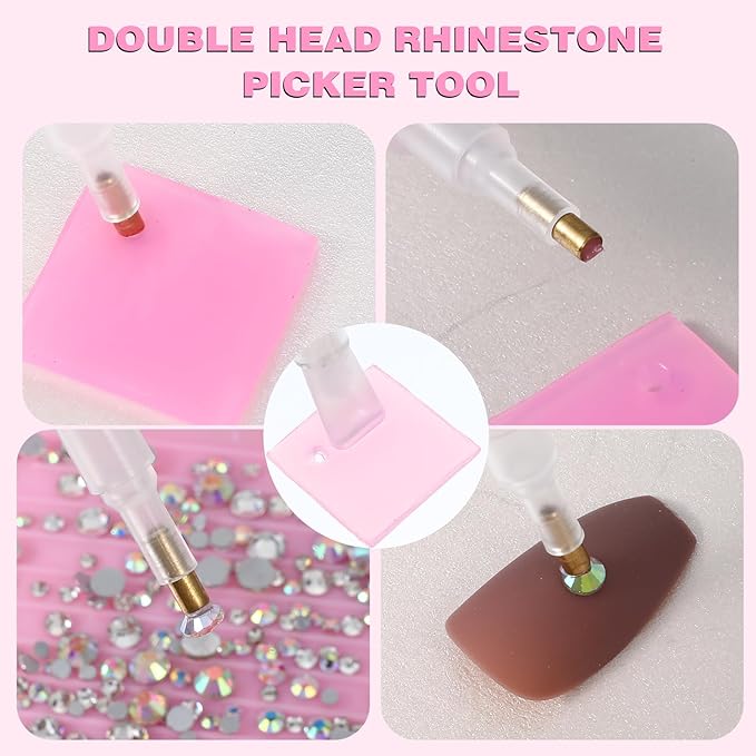 Rhinestone Pickup Tool Set: 2 Pcs Rhinestone Picker Handles Dual-Ended Rhinestones Applicator Dotting Tool Pen Shiny Diamond Dot Drill Pen for DIY Home Nail Salon