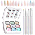 Gradient Painting Gel Set, 9 Colors Ombre Gel Nail Polish with 6 Aurora Multi-Purpose Brushes for Ombre Nails Aura Nails French Manicure Soak Off UV S Treasure of Pearl