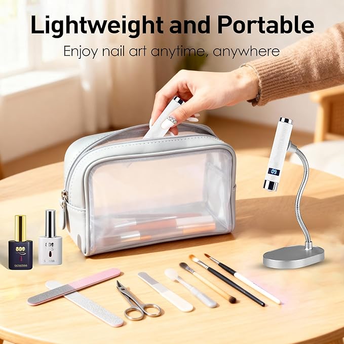 YTD Likomey Intelligent Sensor Handheld UV Light for Nail Gel with Magnetic Stand,Mini Portable Cordless Rechargeable Leather Nail Lamp with LCD Display,Fast Curing for UV Glue Builder Gel-G1 White