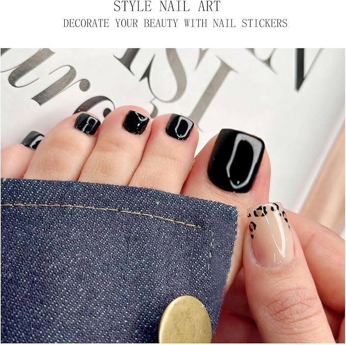 JMEOWIO Gel Toenail Stickers Black Semi Cured Gel Strips Wraps UV/LED Supplies Toenail Art Design Decoration Accessories