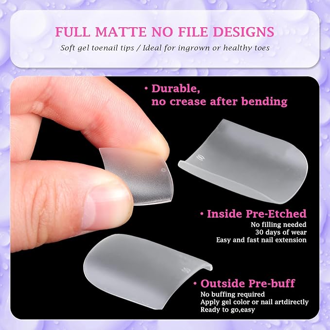 outopen 300pcs Wide Square Toe Nail Tips Full Matte Toenail Extension Tips for Wide Nail Beds Full Cover Nail Art Tips for Toes Acrylic Extension Gel Tips for Beginners DIY Manicure, 15 Sizes