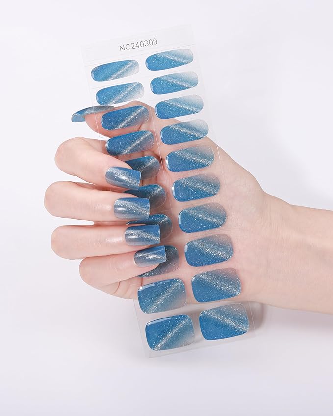 Semi Cured Gel Nail Strips - 20pcs Glaze Gel Stickers, Salon Quality DIY Wraps, Easy to Apply, UV Light Required