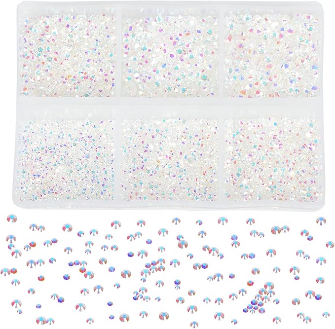 Bymitel 7200 Pieces 6 Mixed Sizes Glue Fix on Glass Rhinestones Round Crystal Gems Flatback for DIY Jewelry Making with one Picking Pen(6-Sizes 7200PCS, Starry Meteor)