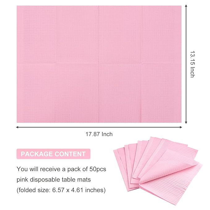 50Pcs Pink Disposable Table Mats for Nail Art 3 Ply Foldable Waterproof Dental Bibs Tattoo Sheets Nail Practice Table Cover for Medical Supplies Manicure Salon Pads