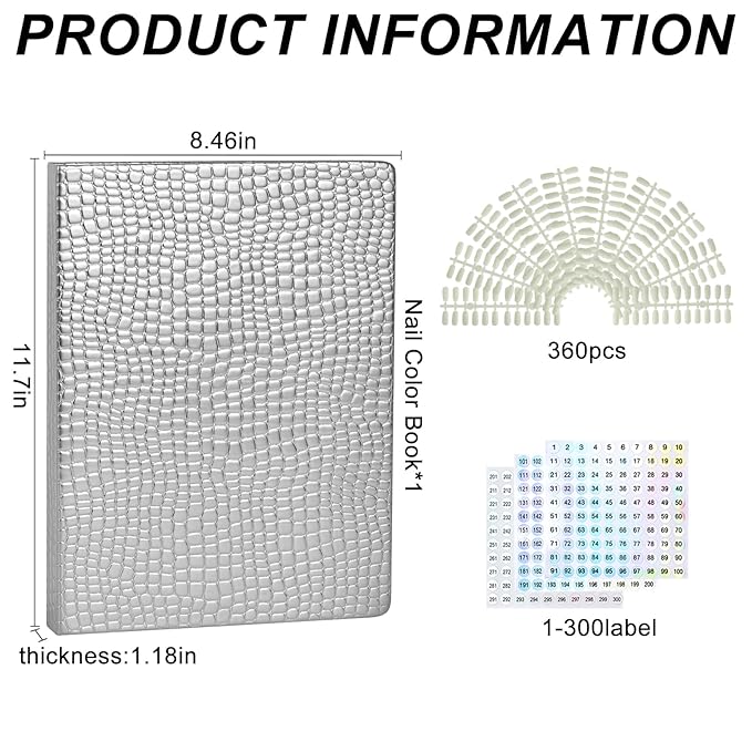216 Colors Nail Swatches Book with 240 Nail Tips and Number Labels Leather Nail Gel Polish Display Book Nail Painting Practice Design Board No Need Pasting, No Need Glue