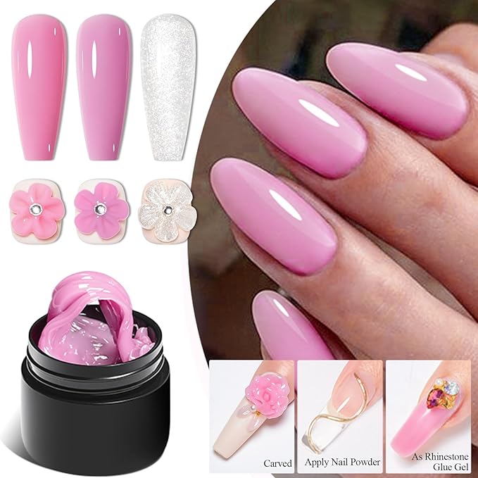 MEET ACROSS 3D Gel Nail Art Kit, Hard Sculpting Gel for Nail Art Extensions & Molding Non-Sticky for Nails Salon or Home DIY Manicure Cured Needed