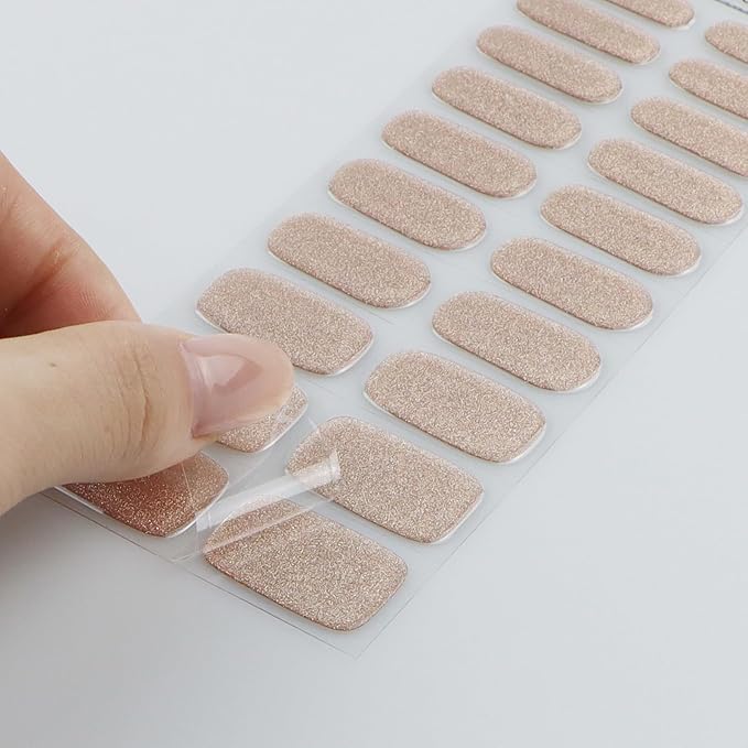 JMEOWIO Gel Nail Stickers Rose Gold Glitter Semi Cured Gel Nail Strips Wraps UV/LED Nails Art Design Decoration Accessories