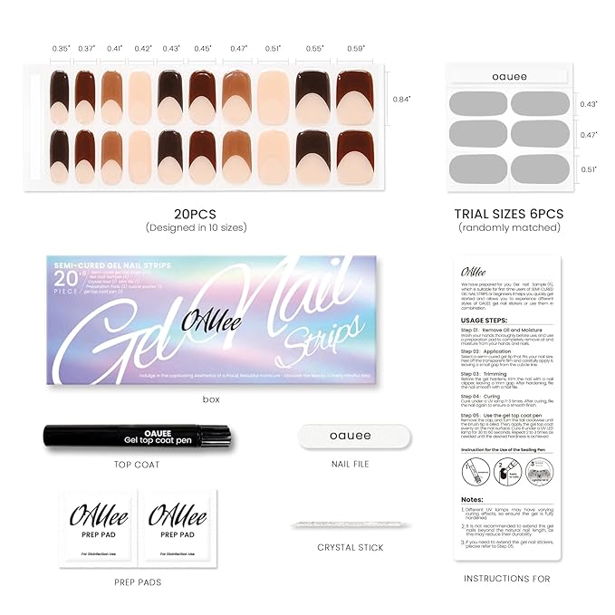 Semi Cured Gel Nail Strips | Built-In Gel Top Coat | UV Light Required | Salon Quality, Easy Application And Removal (Cocoa Edge Nails)