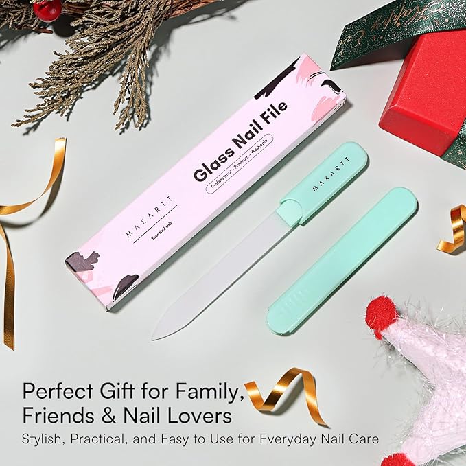 Makartt Glass Nail File: Nail Files for Natural Nails, Double-Sided Sandblasted Crystal Nail Filer, Gentle Nail Care for Shape & Smooth Finish, Portable Manicure Gift, 1pc Green