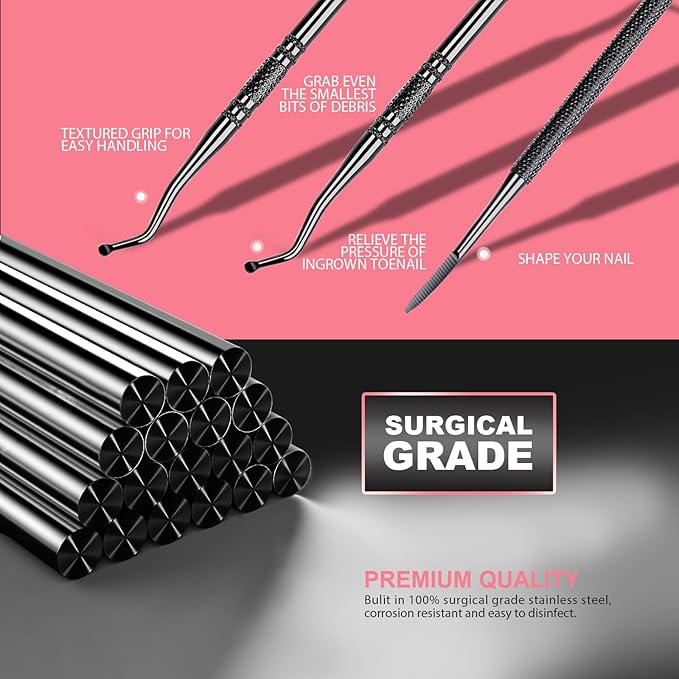 Teenitor Upgraded Pedicure Tools for Feet, Ingrown Toenail File and Lifters, Professional Ingrown Toenail Tool Ingrown Toenail Removal Kit, Black