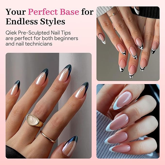 Medium Almond Pre-Building Nail Tips Kit, 15 Sizes 240 PCS Pre-shaped Apex Pink Thick Extensions Tip Soft Half Matte Press On Fake Nails Glue Gel Nail Lamp for DIY Beginners & Salon Manicure