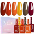 Beetles Hema- Free Gel Nail Polish Set - 6 Colors 15ML Burgundy Brown Dark Red Yellow Light Orange Gel Polish Kit Soak Off UV LED Hema Free DIY Home Salon Gift for Women Autumn Dusk