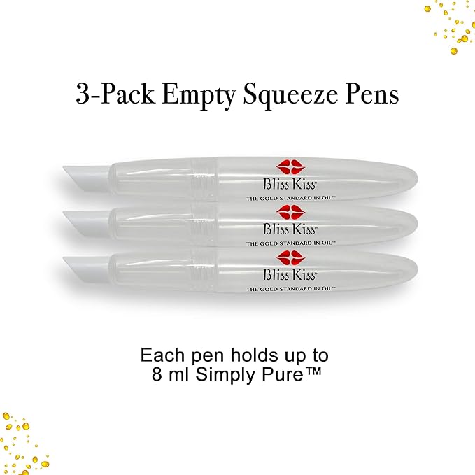 Bliss Kiss Refillable Squeeze Cuticle Oil Pen, Empty 3-Pack, Ideal for Nail Growth Oil and Nail Oil Application