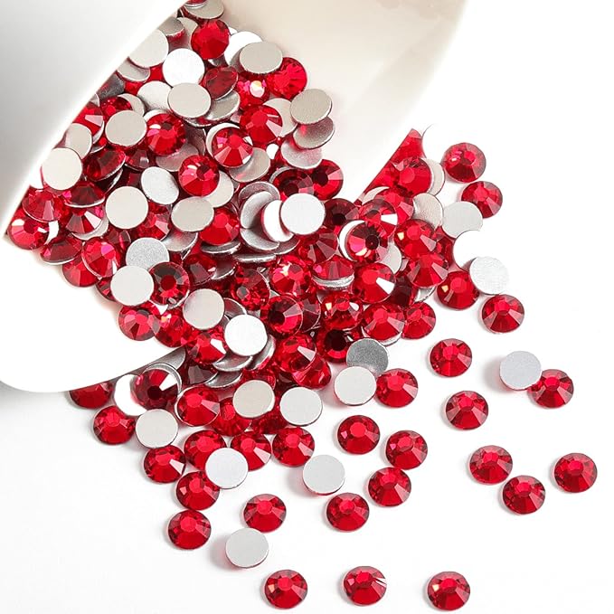 Beadsland Flat Back Crystal Rhinestones Round Gems for Nail Art and Craft Glue Fix, Siam, 8.3-8.6mm, SS40/144pcs