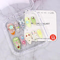 Short Press on Nails Almond Handmade False Nails 3D Stars Bow Pearl Designs Summer Flower Cherry Thick Acrylic Nails Full Cover Fake Nail Set Cute Glue on Nails for Women (Size M)