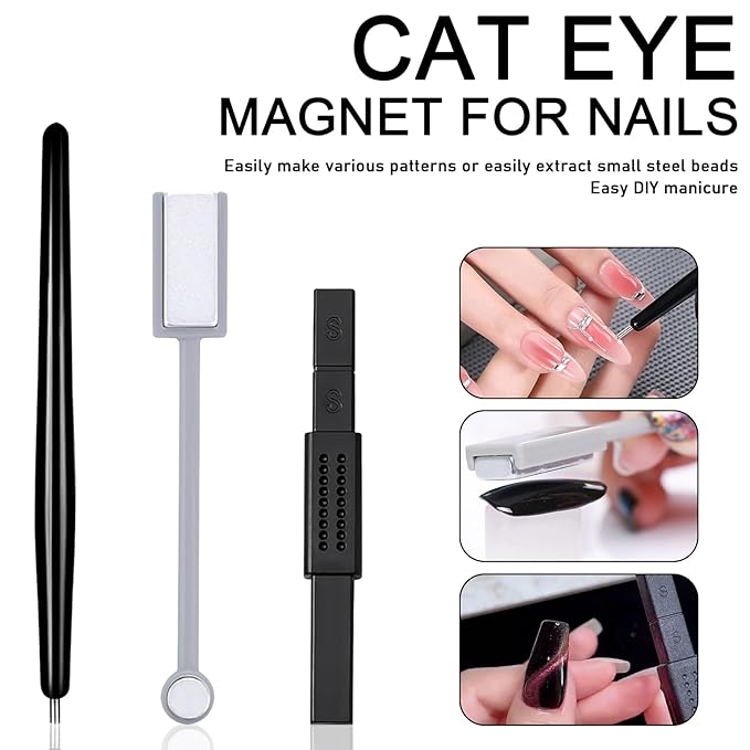 8 PCS Nail Art Magnets For Cat Eye Nails Designs Tools Cat Eye Magnet Pen Sticks For Gel Magnetic Nail Polish Magnets 3 In 1 Cylinder Gel Magnet Cylinder Nail Magnet Nail Tool Salon Quality