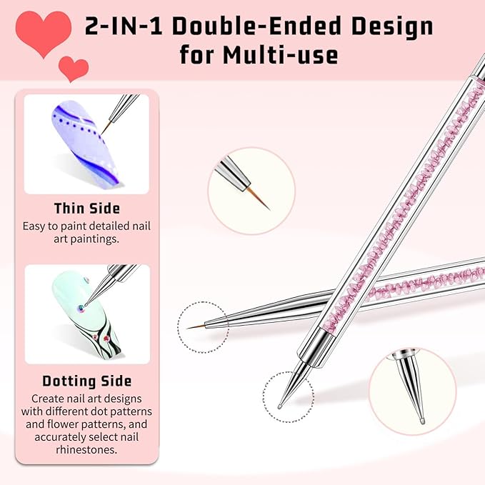 Nail Art Brushes Set,10pcs Nail Brushes for Nail Art with Nail Liner Brush and Nail Dotting Pens Professional Double-Ended Nail Art Brush Kit For Nail Drawing Nail Design Brush Gel Nail Brush