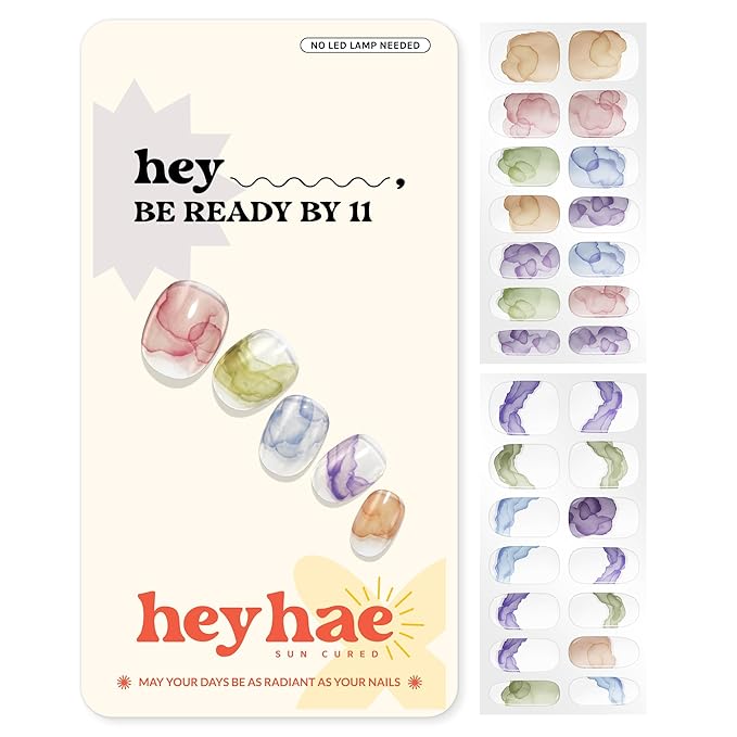 Heyhae Semi Cured Gel Nail Strips | No LED Lamp Needed | Marble, Spring | Easy Apply & Remove, Salon Quality | Includes 28 Strips, 1 Prep Pads, Nail File & Wooden Stick - Hey, Be Ready by 11