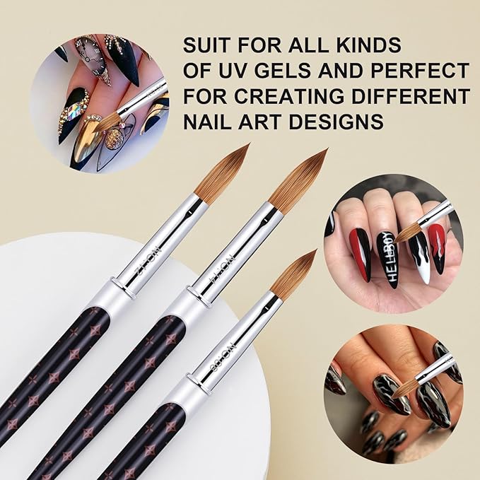 2Pcs Acrylic Nail Brushes Set, 100% Pure Kolinsky Size 8 Nail Art Brush & Small Clean Up Brush, Art Design & Polish Mistake Cleaning Manicure Tools for Women Acrylic Application